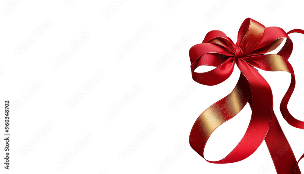 Elegant red and gold ribbon bow, perfect for gift wrapping, celebrations, and festive occasions. Ideal for decorations, cards, and invites.
