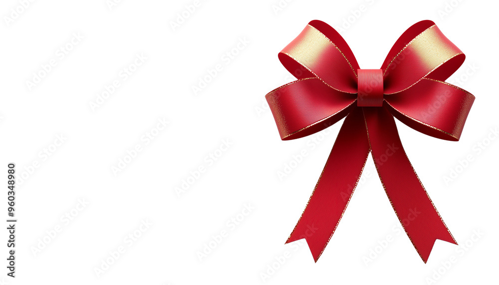 Elegant red gift bow with a shiny finish, perfect for Christmas, birthday or any festive celebration. High-resolution image, isolated on white background. Elegant red gift bow with a shiny finish, perfect for Christmas, birthday or any festive celebration. High-resolution image, isolated on white background.