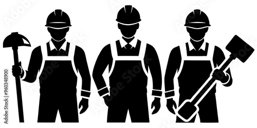 Construction workers vector silhouettes

