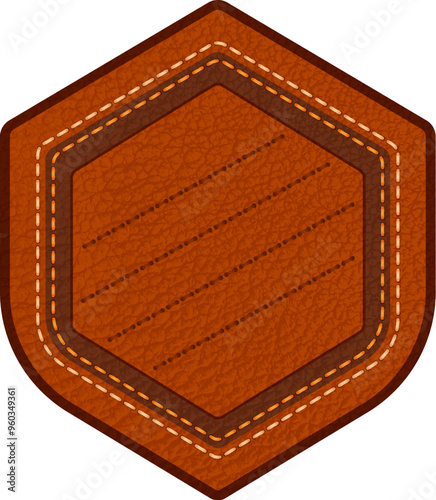Leather label with grungy texture and seam. Brown lag element or sign, isolated for cloth design