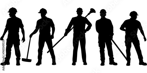 Construction workers vector silhouettes

