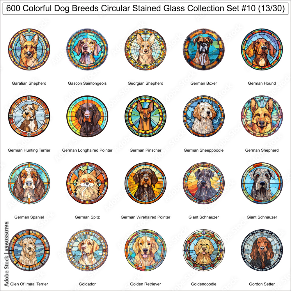 Colorful Dog Breeds Circular Stained Glass Dogs Bundle Collection Set 10 of 600 Dog Faces Isolated Part 13 Colorful Dog Breeds Circular Stained Glass Dogs Bundle Collection Set 10 of 600 Dog Faces Isolated Part 13
