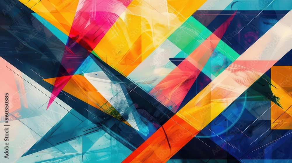 vibrant abstract composition with intersecting geometric shapes and bold colors digital painting vibrant abstract composition with intersecting geometric shapes and bold colors digital painting