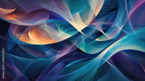 vibrant abstract composition with flowing shapes in electric blues purples and teals dynamic swirls and geometric elements create a futuristic energetic feel