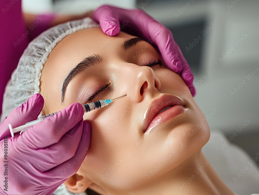 Closeup of Woman Receiving Facial Injections Closeup of Woman Receiving Facial Injections
