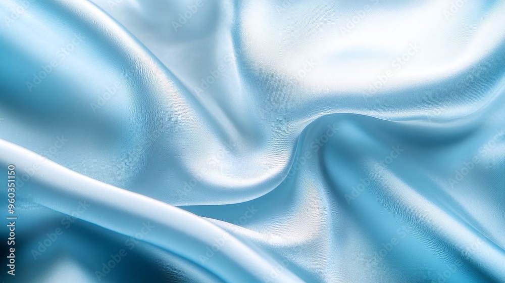 A close-up view of smooth, flowing blue satin fabric, showcasing its texture and sheen.