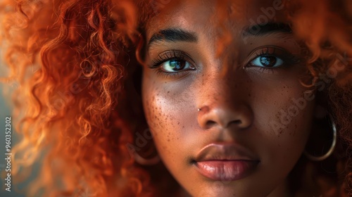 vibrant afro beauty closeup portrait of black woman with peach fuzz hair studio photography