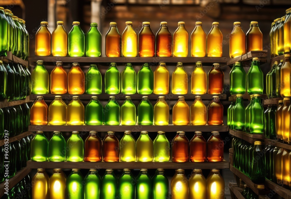 vibrant display colorful beer bottles surrounded bright green hops lively setting, alcohol, beverage, brew, craft, container, refreshing, label, design vibrant display colorful beer bottles surrounded bright green hops lively setting, alcohol, beverage, brew, craft, container, refreshing, label, design