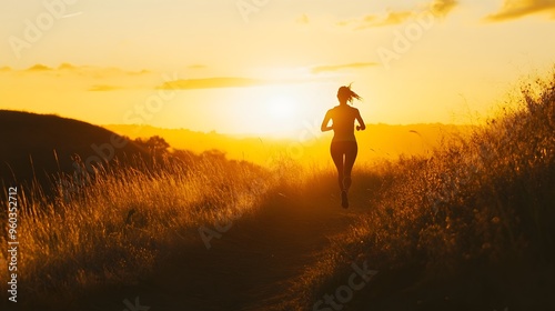 Silhouetted Runner Embraces the Sunset s Golden Glow on Scenic Trail