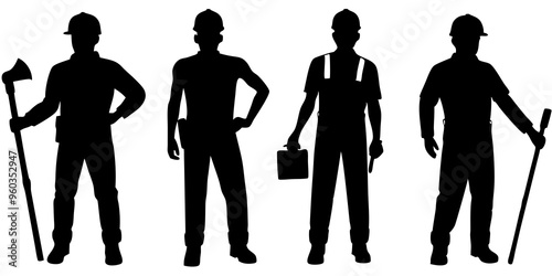 Construction workers vector silhouettes

