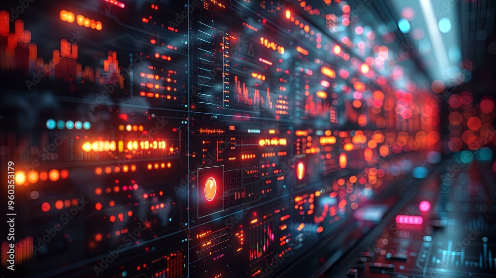 Digital analytics data visualization, financial schedule, monitor screen in perspective Digital analytics data visualization, financial schedule, monitor screen in perspective
