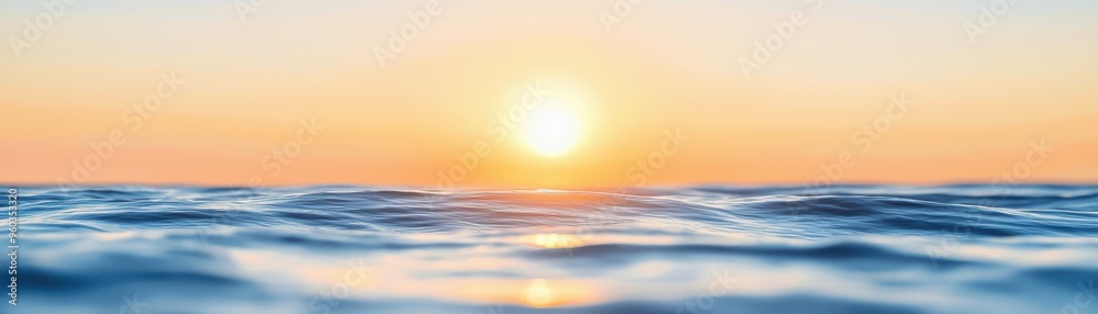 Sun setting over a calm ocean, waves rolling softly, soothing colors, Watercolor style Sun setting over a calm ocean, waves rolling softly, soothing colors, Watercolor style