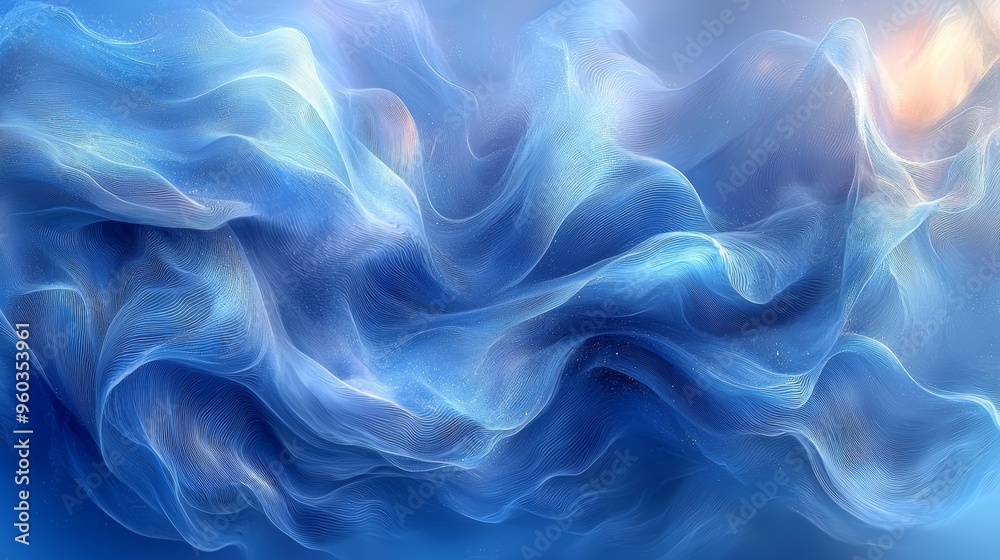 Soft flowing waves of blue texture create a serene background effect, evoking calmness and tranquility in digital art Soft flowing waves of blue texture create a serene background effect, evoking calmness and tranquility in digital art