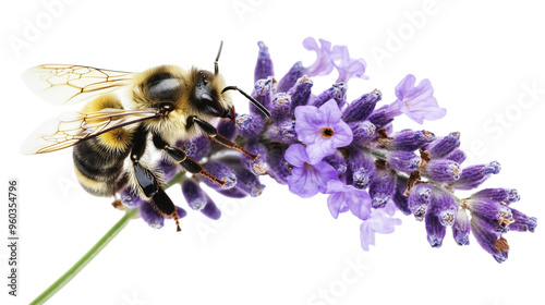 bee on  lavender flower isolated on transparent background