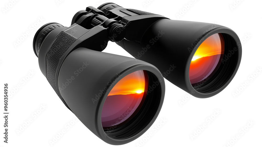 Pair of binoculars with sunset view isolated on transparent background Pair of binoculars with sunset view isolated on transparent background