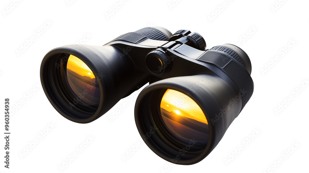 Pair of binoculars with sunset view isolated on transparent background Pair of binoculars with sunset view isolated on transparent background