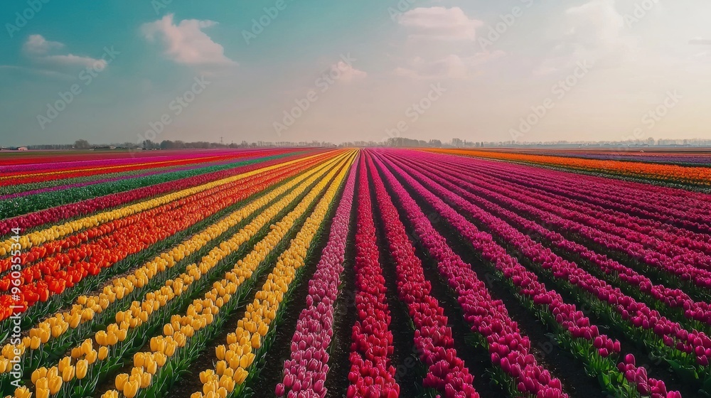 Vibrant Tulip Fields in Springtime Landscape Vibrant Tulip Fields in Springtime Landscape