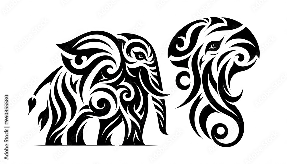 Detailed vector illustration of a wild animal in a modern geometric style. The beast is depicted in a dynamic pose with moderate movement, showing off its strong body and distinctive lines. The design