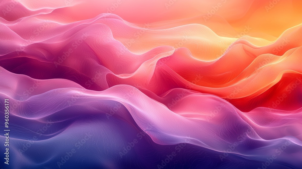 Obraz premium Colorful abstract waves of flowing fabric under soft light representing motion and harmony at sunset