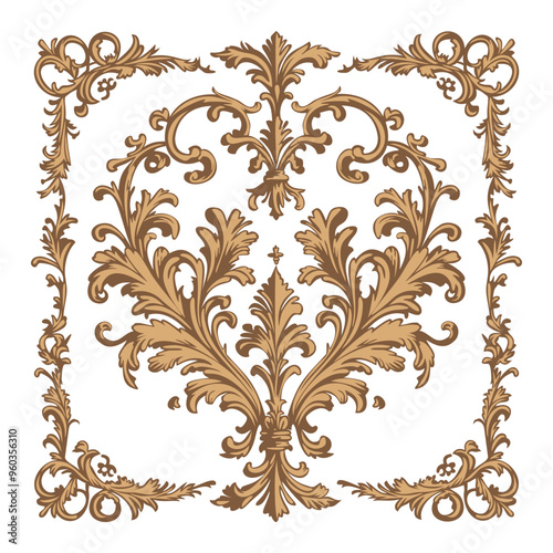 Retro baroque decorative design element isolated on white background