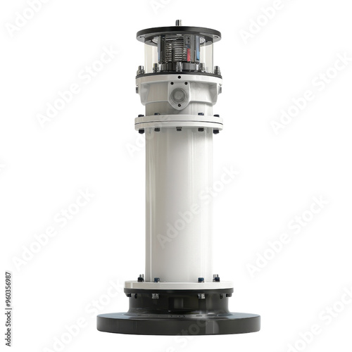 A modern lighthouse structure standing tall with advanced technology for safe maritime navigation. photo