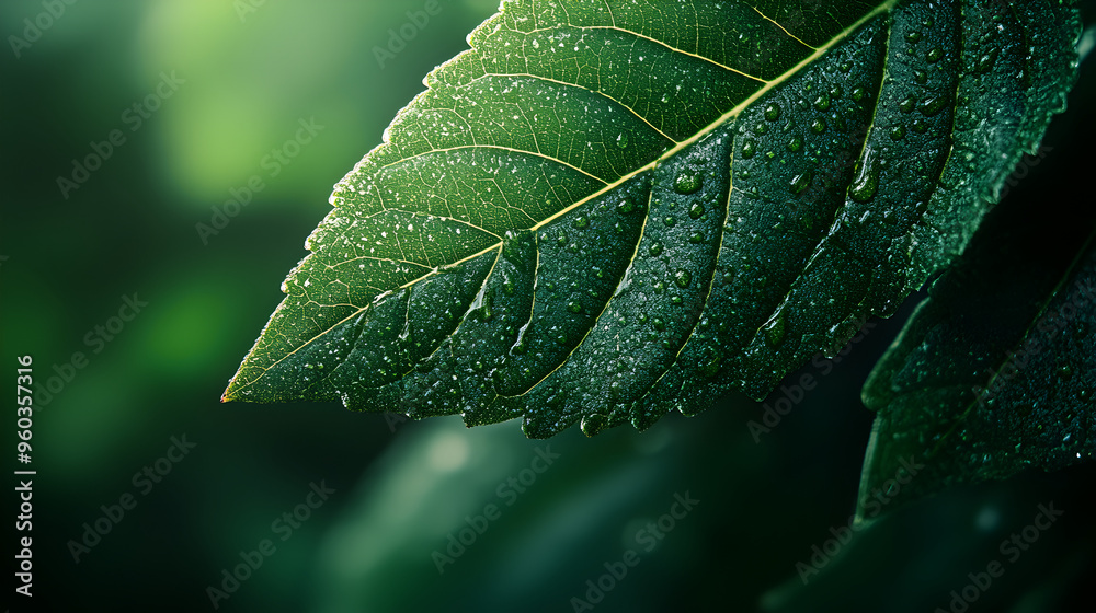 A close-up of a fresh, green leaf with visible veins and dewdrops on its surface, captured in high detail, with a softly blurred background.
A close-up of a fresh, green leaf with visible veins and dewdrops on its surface, captured in high detail, with a softly blurred background.