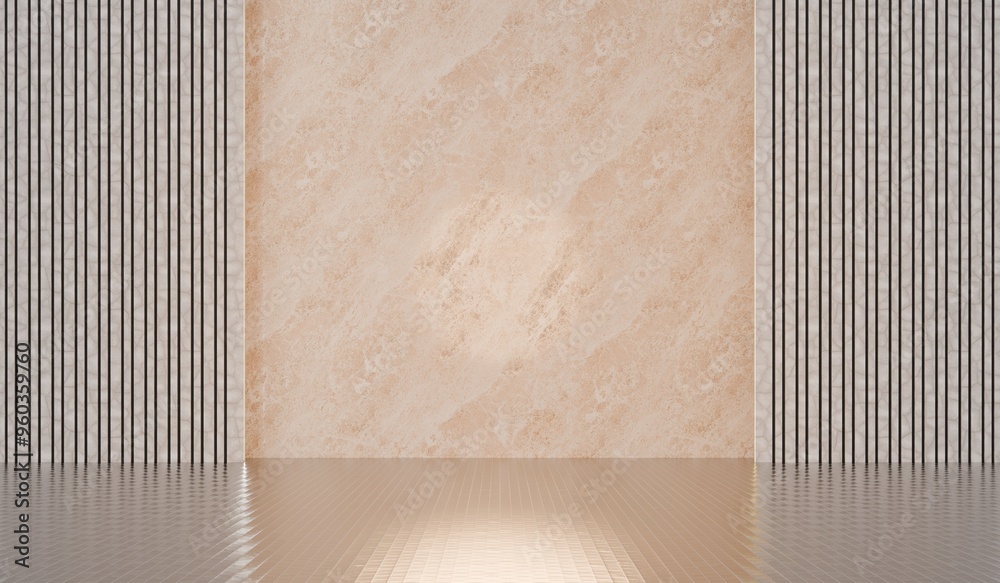 Room, marble floor and wall, backdrop, background, wooden slat wall ...