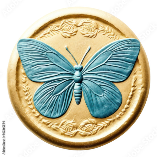 PNG Gold butterfly blue white background.