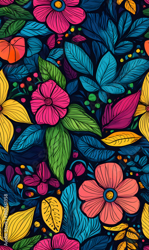 floral and leaf seamless patterns in doodle-style tile designs with graphic format.