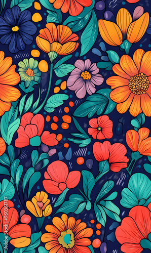 Wallpaper Mural floral and leaf seamless patterns in doodle-style tile designs with graphic format. Torontodigital.ca