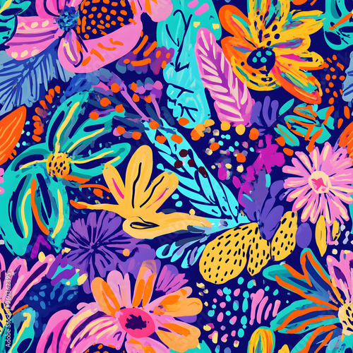 floral and leaf seamless patterns in doodle-style tile designs with graphic format.