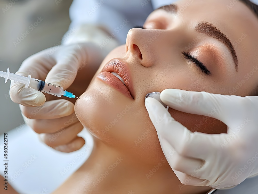 Woman Receiving Facial Injections for Beauty Enhancement Woman Receiving Facial Injections for Beauty Enhancement