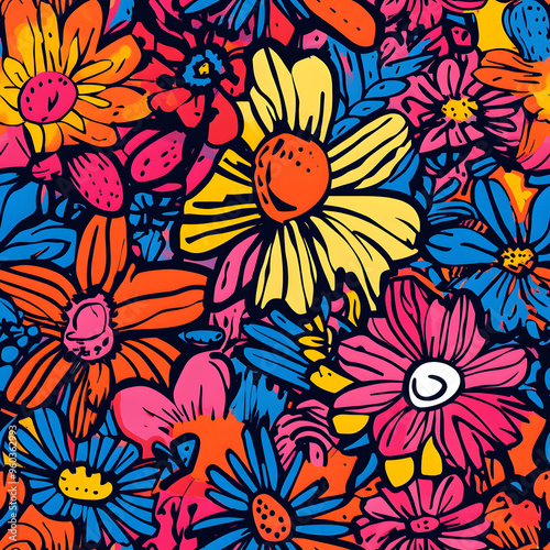 Wallpaper Mural floral and leaf seamless patterns in doodle-style tile designs with graphic format. Torontodigital.ca