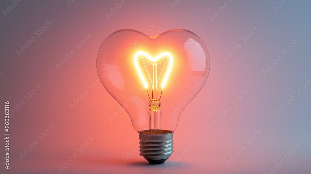 Light bulb with a heart shape glowing filament on a white background Light bulb with a heart shape glowing filament on a white background