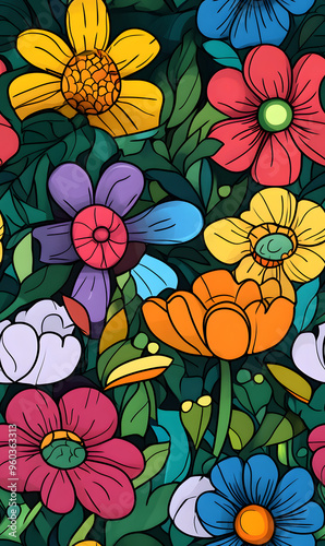 Wallpaper Mural floral and leaf seamless patterns in doodle-style tile designs with graphic format. Torontodigital.ca