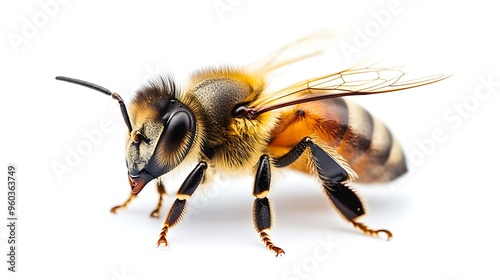 Macro Photography of a Honey Bee on a White Background