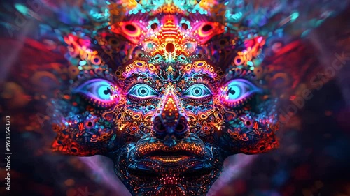 Vivid Multidimensional DMT Entity With Complex Patterns and Intense Eyes