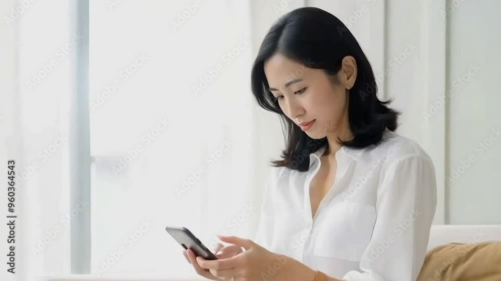 Woman using texting on smart phone at home Woman using texting on smart phone at home