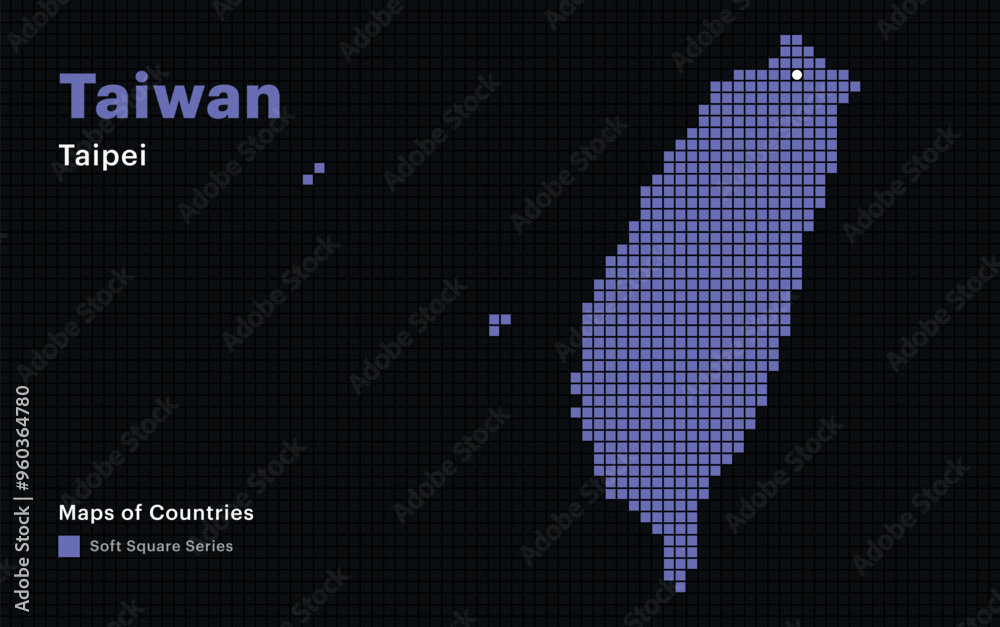 Fototapeta premium Creative Dotted Map of Taiwan with capital Taipei Square dots