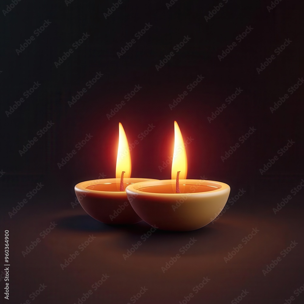 Diwali candles, flickering in the dark, 3D illustration, copy space for text, Diwali candles, flickering in the dark, 3D illustration, copy space for text,