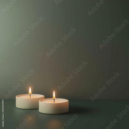 Diwali candles, flickering in the dark, 3D illustration, copy space for text,