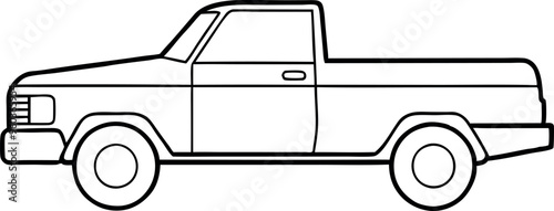 Black and White Outline of Pickup Truck for Kids' Coloring Book or Automotive Design Projects