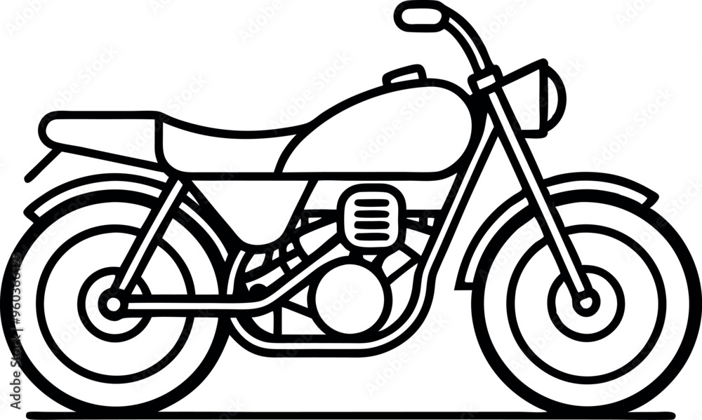 Black and White Outline Illustration of a Classic Motorcycle Icon for Design and Creativity Black and White Outline Illustration of a Classic Motorcycle Icon for Design and Creativity