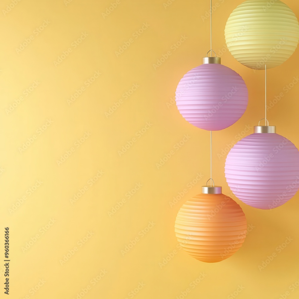 Diwali lanterns, paper and fabric, 3D illustration, copy space for text, Diwali lanterns, paper and fabric, 3D illustration, copy space for text,