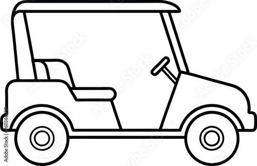 Minimalistic Golf Cart Illustration in Black and White Outline Style