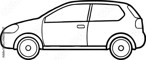 Simple Black and White Illustration of a Compact Car Side View for Coloring and Design Projects