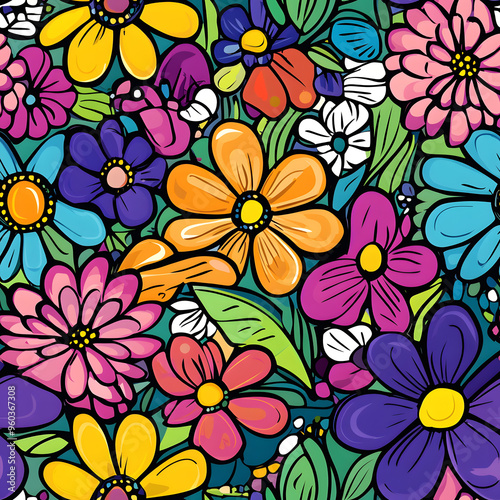 Wallpaper Mural floral and leaf seamless patterns in doodle-style tile designs with graphic format. Torontodigital.ca