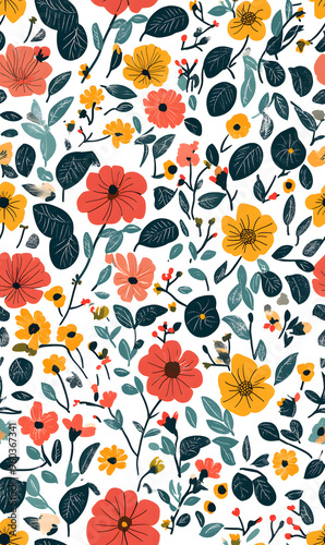 floral and leaf seamless patterns in doodle-style tile designs with graphic format.