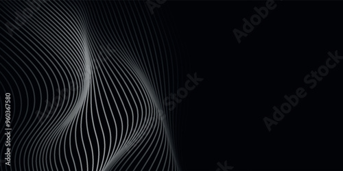 3D Vector wave lines pattern smooth curve flowing dynamic white light isolated on black background for concept of technology, digital