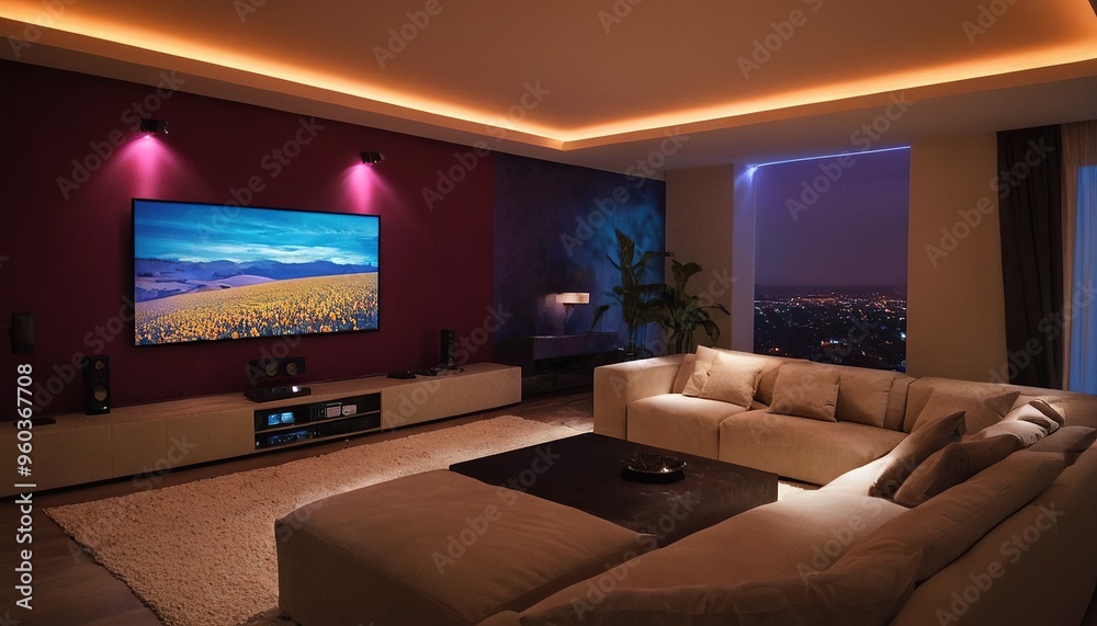 Stylish Media Room Comfortable Seating Large Screen Ambient Lighting 69 Stylish Media Room Comfortable Seating Large Screen Ambient Lighting 69
